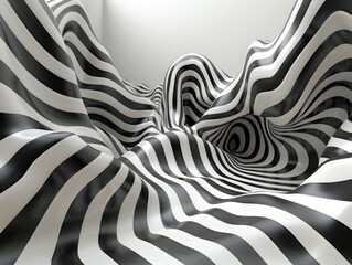 Zigzag lines forming 3D optical illusions, creating a dynamic and visually captivating effect.