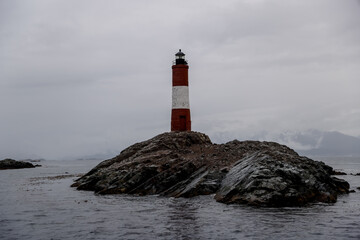 The iconic "Les Eclaireurs Lighthouse" outside Ushuaia in the Beagle Channel, Tierra del Fuego, southern Argentina