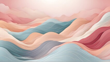 Minimalist landscape art background with smooth pastel colored mountains and hills, Abstract banner in oriental style, for decoration, print, wallpaper