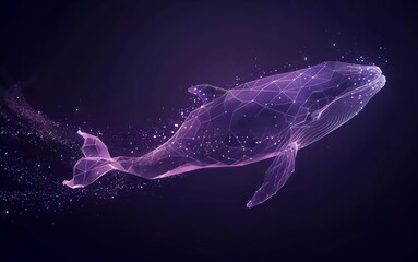 Abstract night whale digital landscape. Digital low poly wireframe vector illustration with very beautiful 3D effect