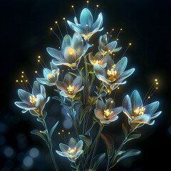Bioluminescent Angiosperm Flowers Illuminating the Ethereal Botanical Landscape