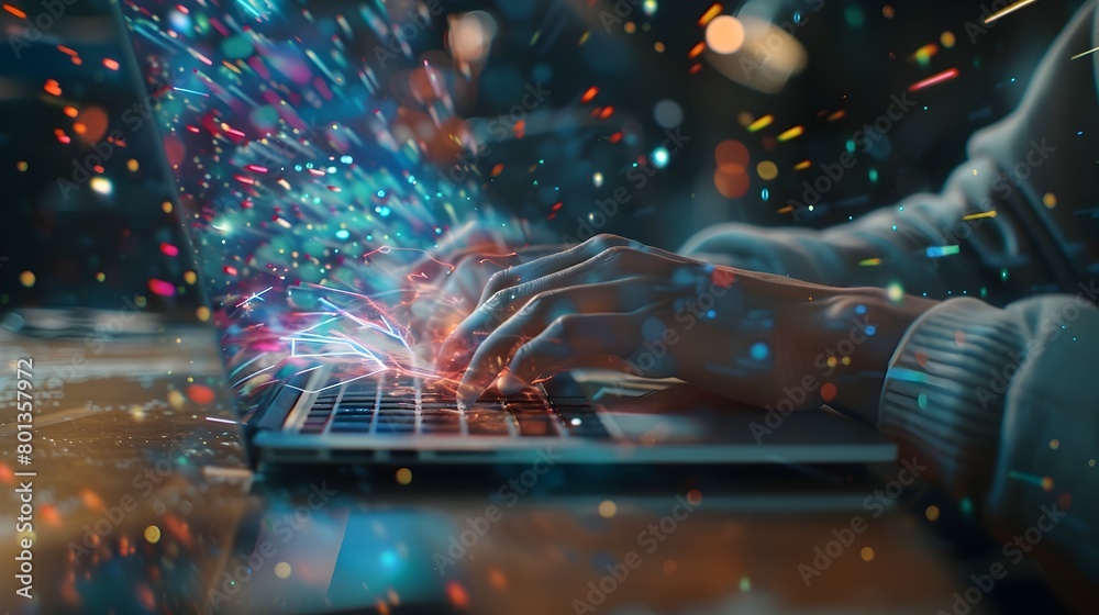 Poster energetic digital technology coding and programming workspace