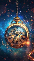 Magic space effect illustration cool Vintage Pocket Watch