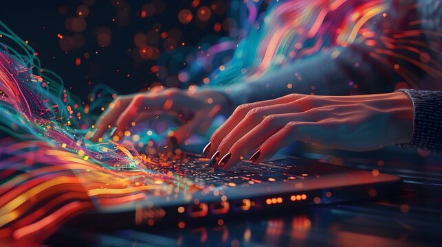 Pulsating Digital Lights Swirling Particles and Flowing Energy of Technological Transcendence