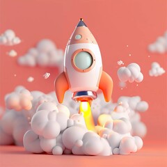 3d render of rocket in cartoon style
