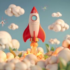 3d render of rocket in cartoon style