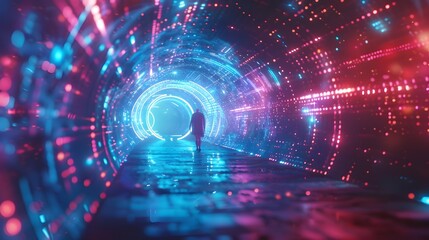 Fototapeta premium Glowing Interdimensional Tunnel of Mesmerizing Digital Lights and Patterns
