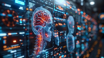 Brain Hologram Medical Scan Technology Diagnostic Analytics Interface Precision Futuristic Innovation