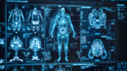 Obraz premium Transparent Digital Anatomy Display of Prostate Gland in Holographic Medical Technology