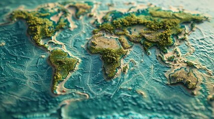 Detailed 3D graphic of a world map for travel planning