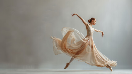 Fototapeta premium Ballerina dances in fluttering flowing cloth, in elegant form 