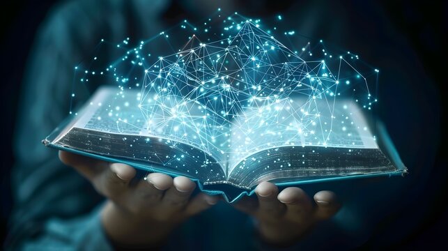 Glowing Open Book Revealing Cosmic Energy and Infinite Potential for Knowledge and Discovery