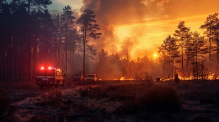 Obraz premium Forest animals fleeing a wildfire, a poignant moment of survival and the stark reality of nature's challenges.
