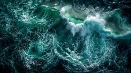 Powerful Crashing Ocean Waves Surging with Dynamic Swirling Foam and Turbulent Aqua Hues