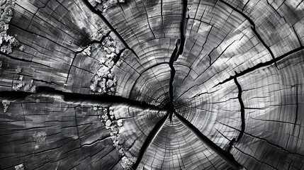 Aged Wood Grain and Concentric Tree Rings in Weathered Cross Section of Timber