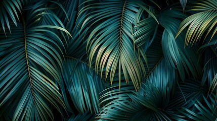 Lush and Tropical Foliage Backdrop with Verdant Palm Leaves and Flourishing Vegetation in a Serene Natural Environment