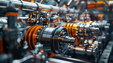 Naklejka premium Operational efficiency captured in a scene of ultramodern machinery and seamless workflows, depicting a smooth and fastpaced environment, all designed with precision and copy space