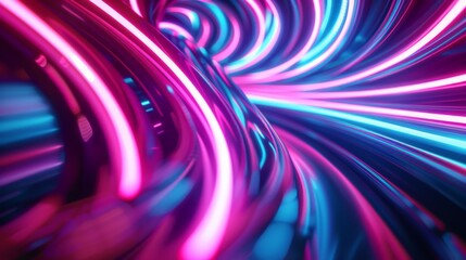 A network of glowing neon tubes forming a twisting vortex, with the colors blurring together to create a sense of disorientation due to high speed 