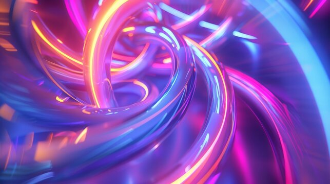 A network of glowing neon tubes forming a twisting vortex, with the colors blurring together to create a sense of disorientation due to high speed 