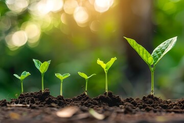 A close-up image of a plant growing out of the soil towards the sunlight.