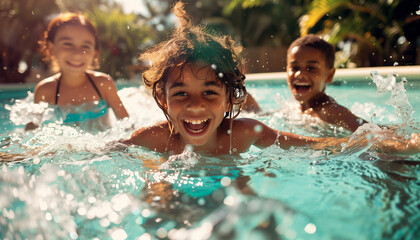 Kids having fun in swimming pool