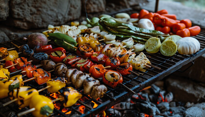 Vegetable skewers on a barbecue
