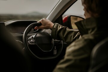 Man holding steering wheel photo