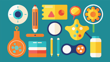 A set of fidget tools and sensory objects for students with ADHD to use in the classroom to help with focus and concentration.. Vector illustration