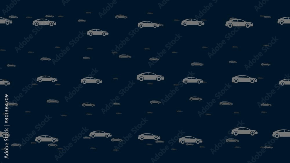 Poster car symbols float horizontally from left to right. parallax fly effect. floating symbols are located