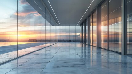 Commercial office building, glass curtain wall, sunlight, urban skyline