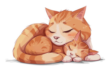Cartoon colorful illustration of sweet cat mother with her baby cuddle isolated 