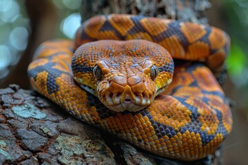 Obraz premium Boa Constrictor: Wrapped around a tree trunk with muscular body, illustrating strength