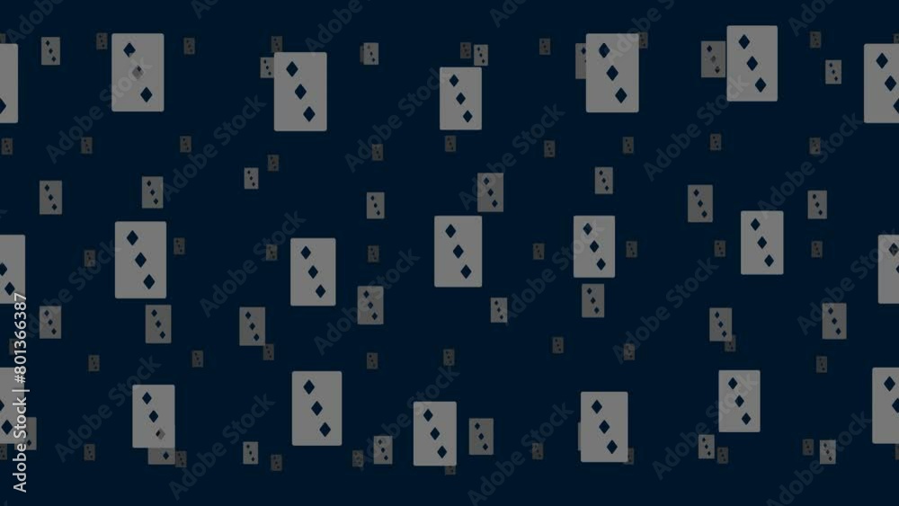 Poster three of diamonds playing cards float horizontally from left to right. parallax fly effect. floating