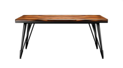 Wooden mixed black iron table on white and transparent background