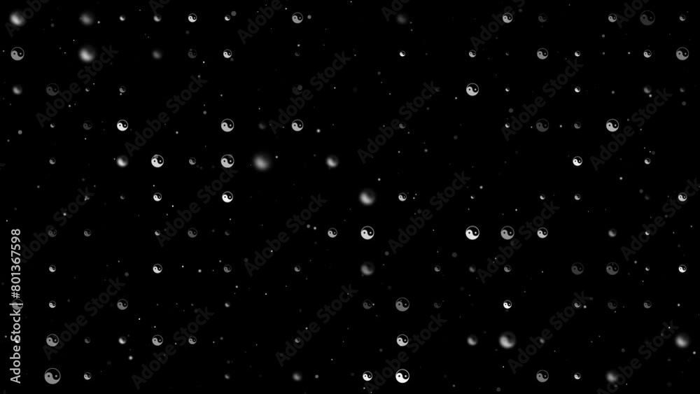 Poster template animation of evenly spaced yin yang symbols of different sizes and opacity. animation of tr