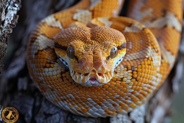 Obraz premium Boa Constrictor: Wrapped around a tree trunk with muscular body, illustrating strength