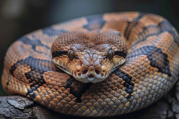 Fototapeta premium Boa Constrictor: Wrapped around a tree trunk with muscular body, illustrating strength