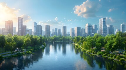 Fototapeta premium Sustainable Smart City Landscape with IoT Powered Infrastructure and Optimized Energy Efficiency