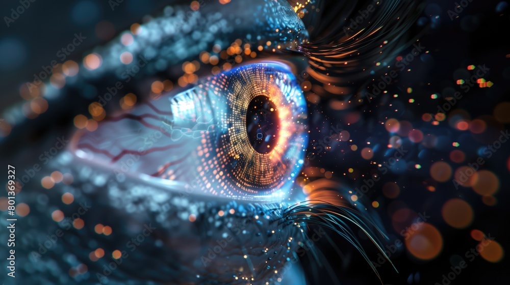 Wall mural digital eye with data and code particles flowing