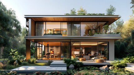Fototapeta premium Cutting Edge Green Building with Efficient Architectural Design and Sustainable Technologies