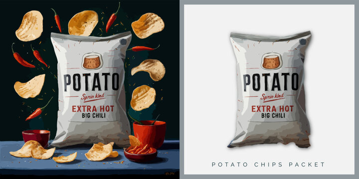 Vector Potato chips extra hot packet bag design