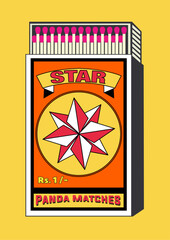 stellar, interstellar, starry, astronomical, astronomic, lighter belonging, lighter can, matchbox, matches vector illustration. Vintage, antique retro style packaging. Indian art old style design