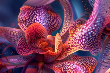 A closeup of a blooming orchid flower, its delicate petals showcasing intricate patterns and vibrant colors 