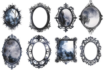watercolor gothic frames,clipart sticker set  fantasy style, white background