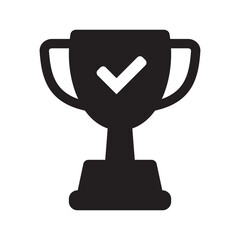 Trophy with check mark icon. Trophy cup, winner cup, victory cup icon. Reward symbol sign for web and mobile.