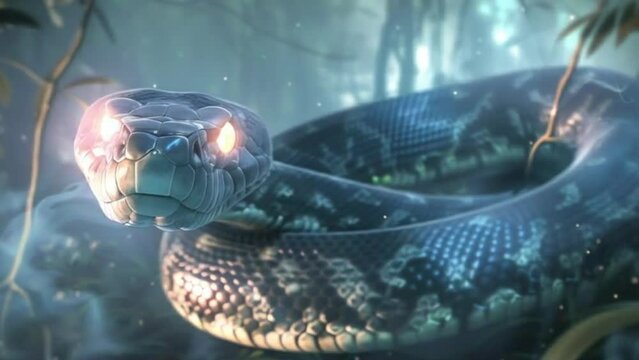 Giant swamp snake creature with glowing eyes fantasy monster looping animation