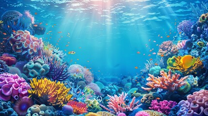 A vibrant Coral Reef, perfect for marine ecological research companies. The background showcases colorful corals and diverse marine life, offering a glimpse into the underwater world, Generative AI.