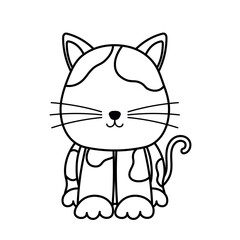 Black Outline Cat Pet Animal in Cute Cartoon Vector Illustration