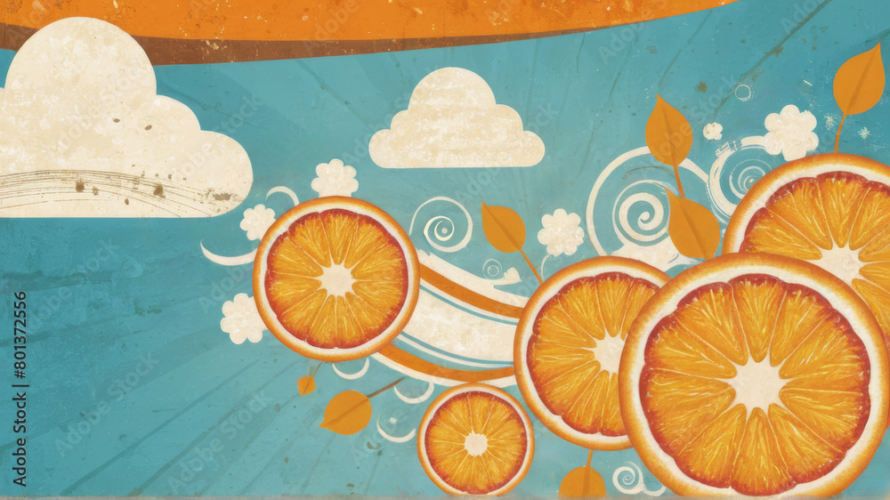 Wall mural summer retro background with orange