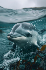 An image of a Vaquita porpoise in a specialized marine sanctuary, emphasizing the species' precarious situation in the wild.